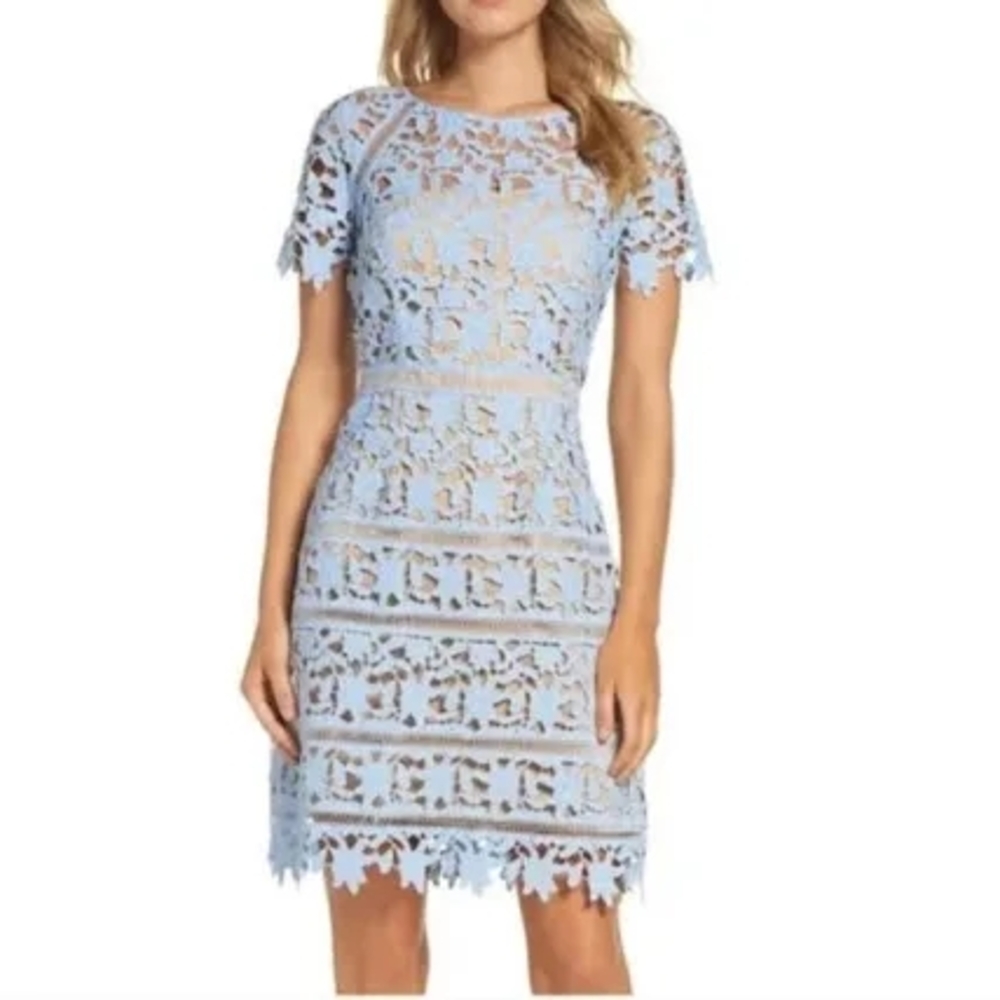 Eliza J Blue Flutter Sleeve Sheath Dress